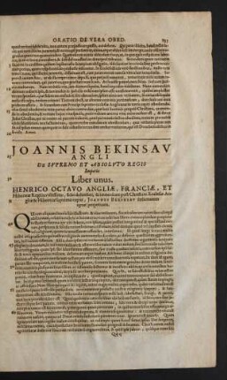 Joannis Bekinsau Angli De Supremo Et Absoluto Regis Imperio Liber unus.