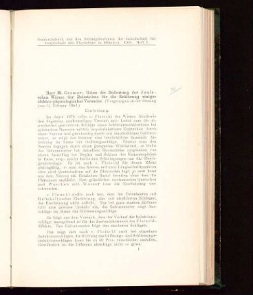 Ueber die Bedeutung der Jouleschen Wärme der Reizströme für die Erklärung einiger elektro-physiologischer Versuche : (Vorgestragen in der Sitzung vom 3. Februar 1903)