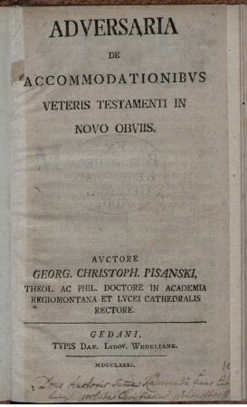Adversaria De Accommodationibus Veteris Testamenti In Novo Obviis
