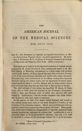 The American journal of the medical sciences : the official journal of the Southern Society for Clinical Investigation ; an international journal of biomedical research. 60. 1870