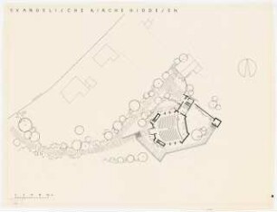 Evangelische Kirche, Detmold-Hiddesen: Grundriss mit Grünplan 1:200