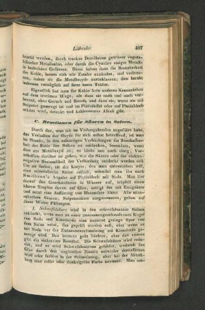 C. Reactionen für Säuren in Salzen.