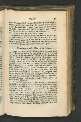 C. Reactionen für Säuren in Salzen.