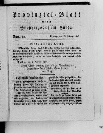 Num. 12., Ausgabe vom 13. Februar 1816