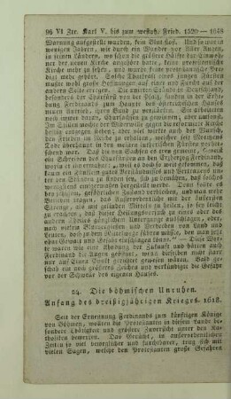 24. Die böhmischen Unruhen. Anfang des dreißigjährigen Krieges. 1618