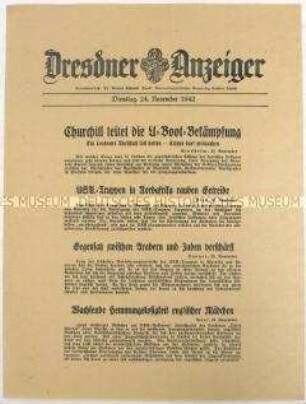 Nachrichtenblatt "Dresdner Anzeiger" u.a. zum Unterseebootkrieg