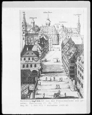 Nürnberg, Hauptmarkt von der Fleischbrücke aus gesehen