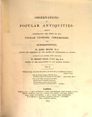 Observations on popular antiquities : chiefly illustrating the origin of our vulgar customs, ceremonies and superstitions, 2
