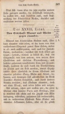 Der XXVIII. Titul. Von Erbschafft Manns und Weibs gegen einander.
