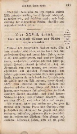 Der XXVIII. Titul. Von Erbschafft Manns und Weibs gegen einander.