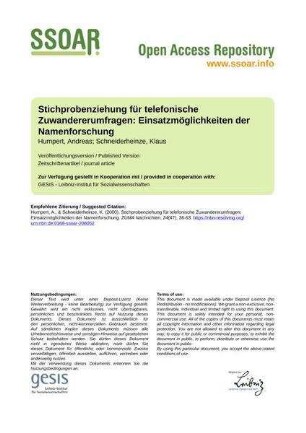 Stichprobenziehung für telefonische Zuwandererumfragen: Einsatzmöglichkeiten der Namenforschung