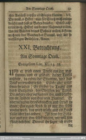 XXI. Betrachtung, Am Sonntage Oculi. Evangelium Luc. XI. 14. 28