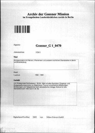 Korrespondenz mit Pfarrern, Pfarrämtern und anderen kirchlichen Dienststellen