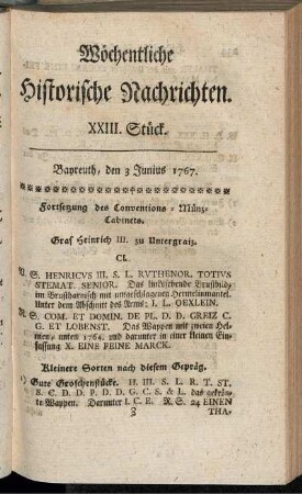 XXIII. Stück. Bayreuth, den 3 Junius 1767.