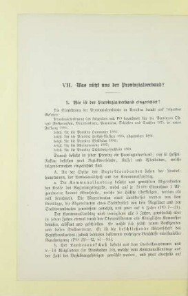 VII. Was nützt uns der Provinzialverband?