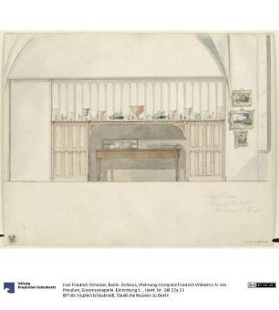 Berlin. Schloss, Wohnung Kronprinz Friedrich Wilhelms IV. von Preußen, Erasmuskapelle. Einrichtung zum Arbeitszimmer des Kronprinzen. Entwurf zu einer Trennwand