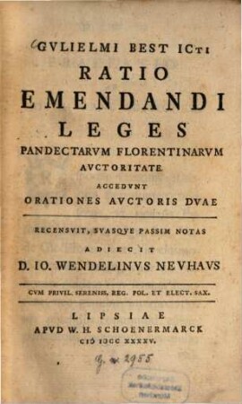 Guielmi Best Ratio emendandi leges, Pandectarum Florentinarum auctoritate