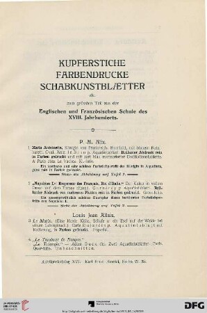 Kupferstiche, Farbendrucke, Schabkunstblaetter (Nr. 1-390)