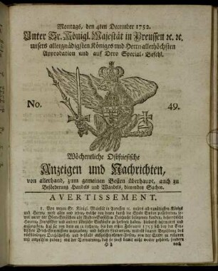 No. 49. Montags, den 4ten December 1752.