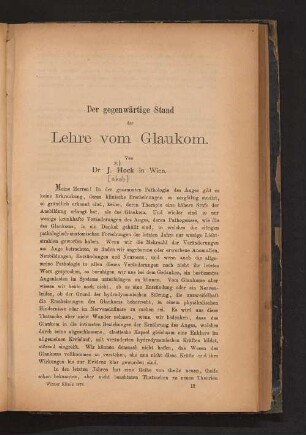 Der gegenwärtige Stand der Lehre vom Glaukom
