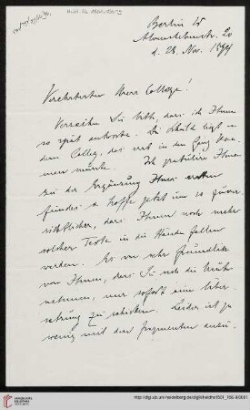Brief von Otto Puchstein an Carl Bezold