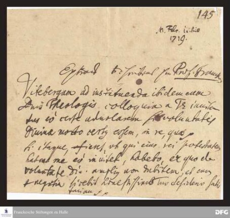 Auszug eines Briefes von August Hermann Francke an [Unbekannt ?].
