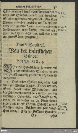 Das V. Capittel. Von der würcklichen Sünde. Aus Ps. XIX, 13.