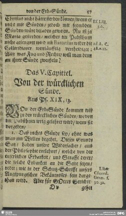 Das V. Capittel. Von der würcklichen Sünde. Aus Ps. XIX, 13.