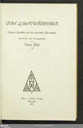 Das Lustwäldchen : galante Gedichte aus der deutschen Barockzeit