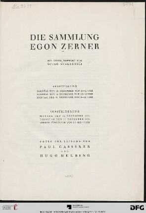 Die Sammlung Egon Zerner : Versteigerung ... 15. Dezember 1924, 16. Dezember 1924