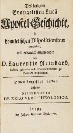 Des heiligen Evangelisten Lucä Apostel-Geschichte