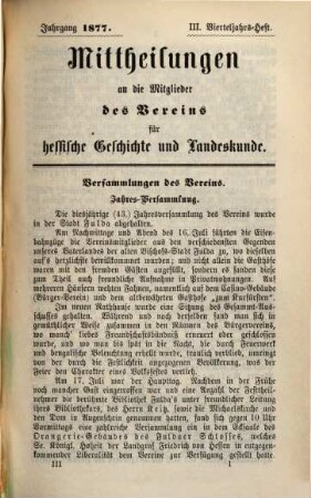 Mitteilungen des Vereins für Hessische Geschichte und Landeskunde Kassel 1834 e.V.. 1877