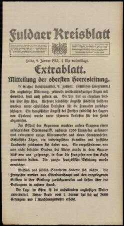 Ausgabe vom Samstag, den 09. Januar 1915.