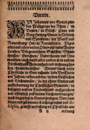 Eltisten Ordnung Unser von Gottes Gnaden Johansen Pfaltzgraf bey Rhein ...