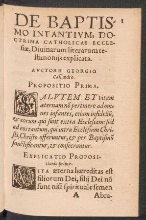 De Baptismo Infantium, Doctrina Catholicae Ecclesiae, Divinarum literarum testimoniis explicata.