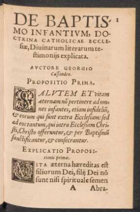De Baptismo Infantium, Doctrina Catholicae Ecclesiae, Divinarum literarum testimoniis explicata.