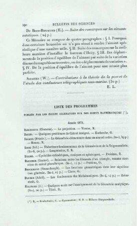 Liste des programmes publiés par les écoles allemandes sur des sujets mathématiques.