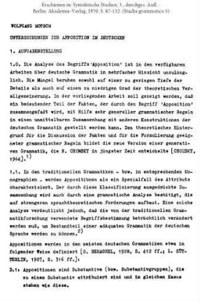 Untersuchungen zur Apposition im Deutschen