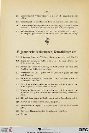 E. Japanische Kakemonen, Kunstblätter etc. (Nr. 212-223)