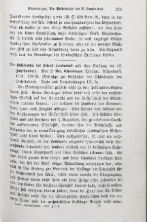 129-130 [Rezension] Espenberger, Johann Nepomuk, Die Philosophie des Petrus Lombardus und ihre Stellung im zwölften Jahrhundert