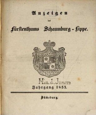 Anzeigen des Fürstenthums Schaumburg-Lippe, 1855