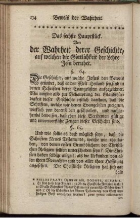 Das sechste Hauptstück. Von der Wahrheit derer Geschichte, auf welchen die Göttlichkeit der Lehre Jesu beruhet.