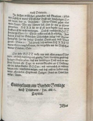 Euangelium am Vierden Sontage nach Trinitatis/ Luc. am 6. Capittel.