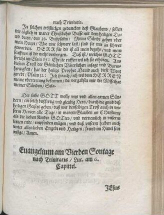Euangelium am Vierden Sontage nach Trinitatis/ Luc. am 6. Capittel.