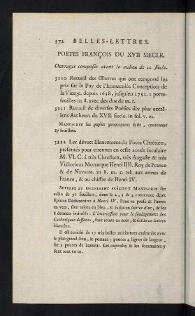 372-394, Poetes François du XVII Siecle - Poetes François du XVIII Siecle