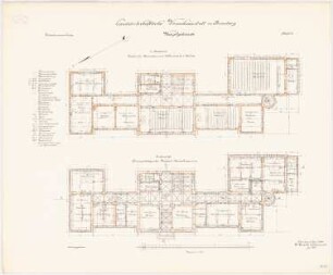 Landwirtschaftliche Versuchsanstalt, Bromberg Hauptgebäude: Grundriss Erdgeschoss 1. Obergeschoss 1:100