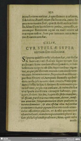 CXLIV. Cur Stellae Super terram sive collocatae