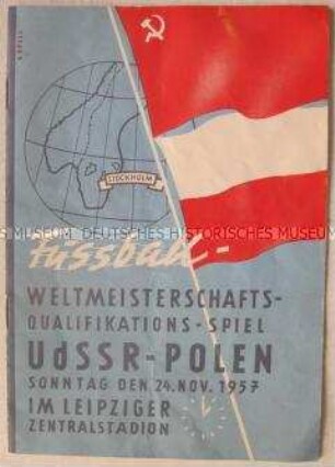 Programm zum Qualifikationsspiel zur Fußball- Weltmeisterschaft zwischen der UdSSR und Polen in Leipzig