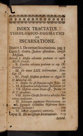 Index Tractatus Theologico-Dogmatici De Incarnatione
