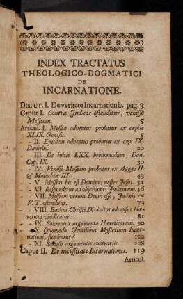 Index Tractatus Theologico-Dogmatici De Incarnatione